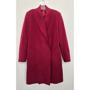 Haider Ackermann Wool Blend Long Line Coat Red Hook Loop Hidden Clasp Women's 40